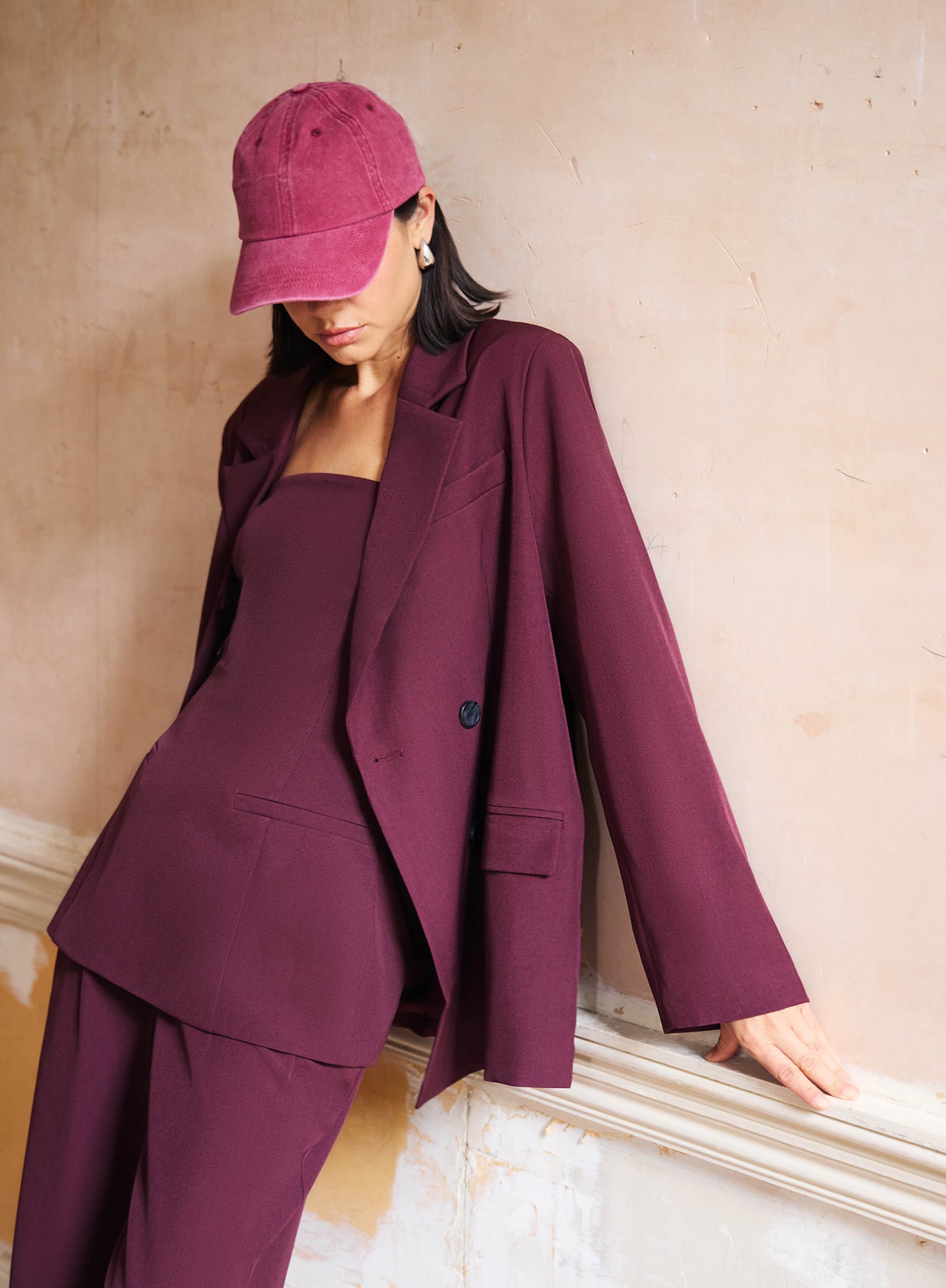 Burgundy Tailored Oversized Blazer